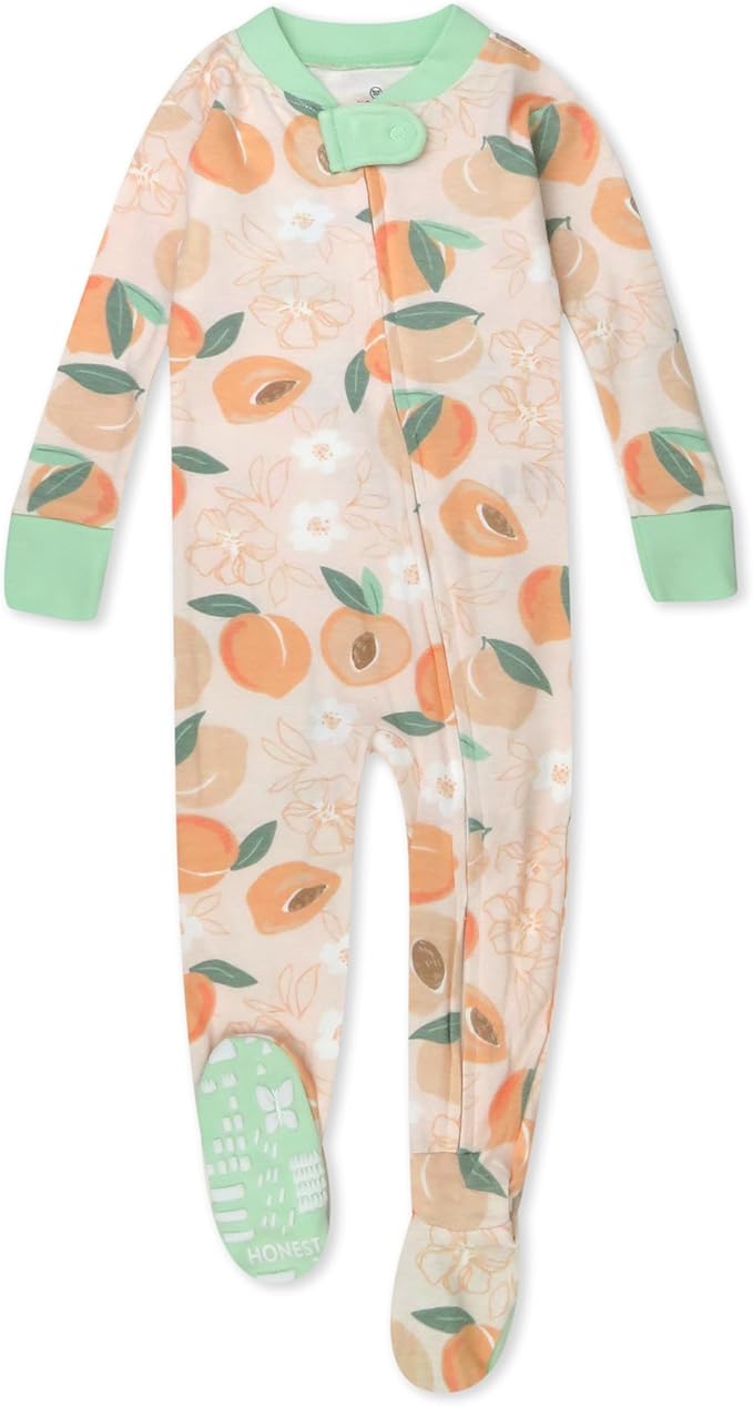 HonestBaby Non-Slip Footed Pajamas One-Piece Sleeper Zip-Front Pjs 100% Organic Cotton for Baby Girls