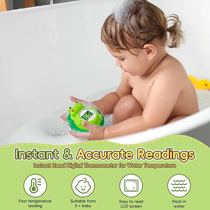 b&h Rechargeable Baby Bath Thermometer, Floating Safety Toddlers Bathtub Thermometer for Accurately Measuring Toddler’s Tub Water Temperature, Newborn Shower Essentials, Cute Frog