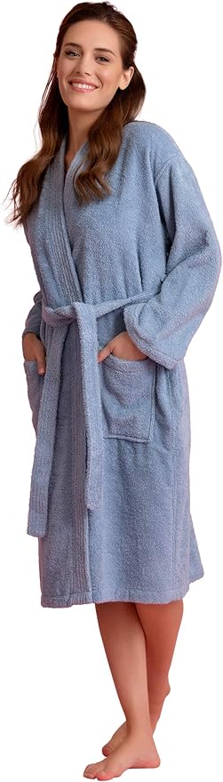 Soft Touch Linen Women's Robe Terry Cloth Kimono Bathrobe Thick 100% Cotton