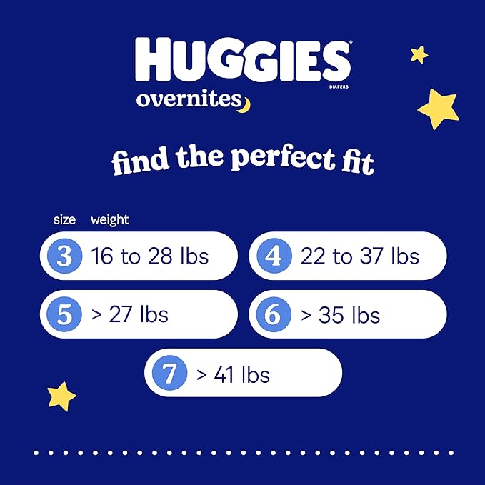 Huggies Size 3 Overnites Baby Diapers: Overnight Diapers, Size 3 (16-28 lbs), 132 Ct (2 Packs of 66), Packaging May Vary