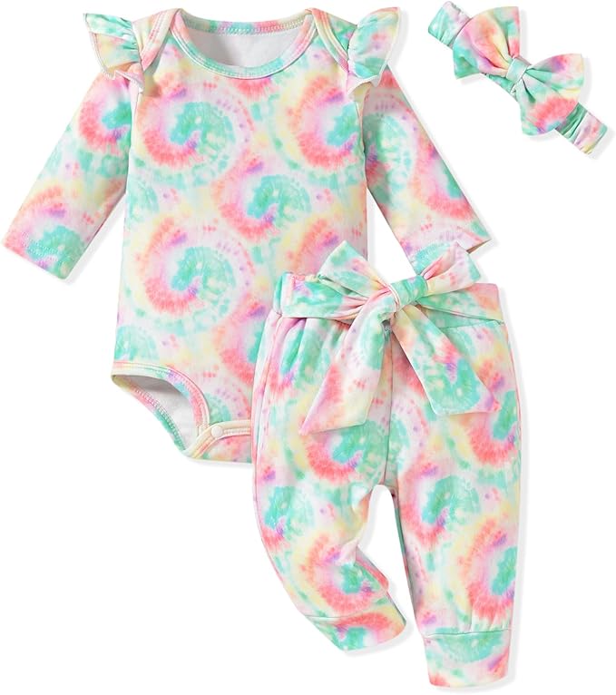 Aalizzwell Preemie Newborn Infant Baby Girls Clothes Ribbed Romper Bodysuit Pants Set Fall Winter Outfits