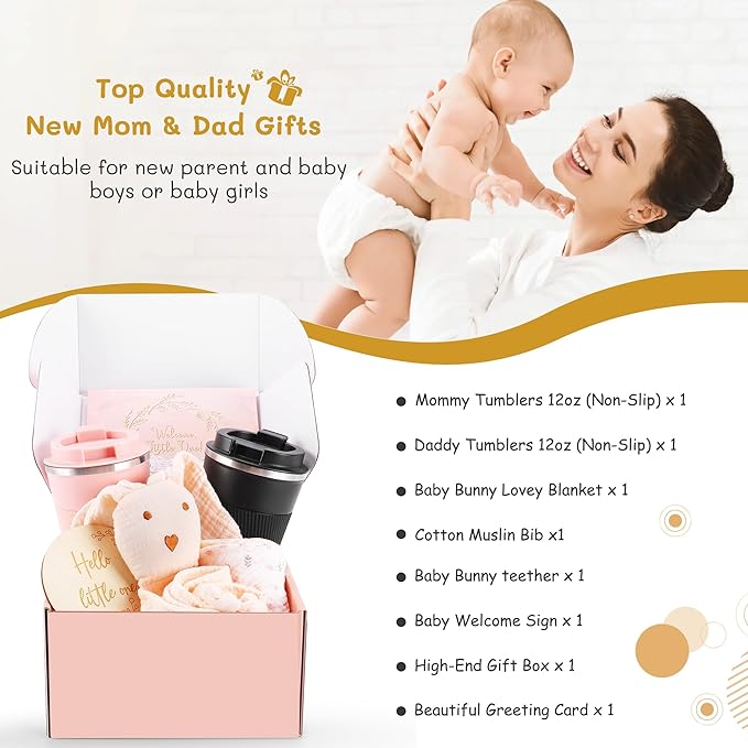 New Mom Gifts for Women, Best Pregnancy Gifts Basket for New Parents, Gender Reveal Ideas Gift Set for First Time Mom & Dad Expecting Parents to Be Gender Reveal Baby Shower Newborn Baby, Welcome Baby