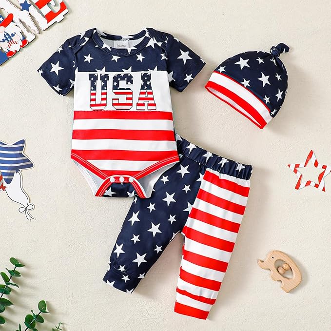SUNNY PIGGY Baby Boy Clothes Newborn Infant Boys Outfits Romper Hat Pants 3PC Set 0-3 3-6 6-12 12-18 Month Clothing Gift