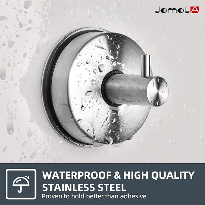 JOMOLA Suction Cup Shower Hooks for Hanging Towel Suction Hook for Inside Shower Stainless Steel Coat Hooks Wall Mounted Kitchen Utensil Stainless Steel, Brushed Finish, 4PCS