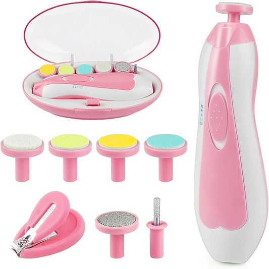 OTTOLIVES Baby Nail Trimmer Electric Newborn Toddler, Safe Baby Nail Clippers Set with Light and 6 Replacement Heads, Baby Nail File Trim Polish Toes Fingernails Care Infant Essentials (Pink)