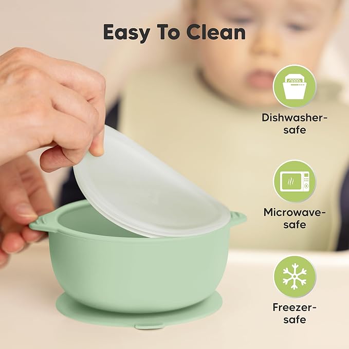 KeaBabies 2-Pack Baby Bowls with Suctions, Lids - Silicone Toddler Suction Bowls for Baby Boy, Girl, Kids, Food Grade Silicone, BPA-Free, Dishwasher Safe, Toddler Eating Essentials (Mellow)