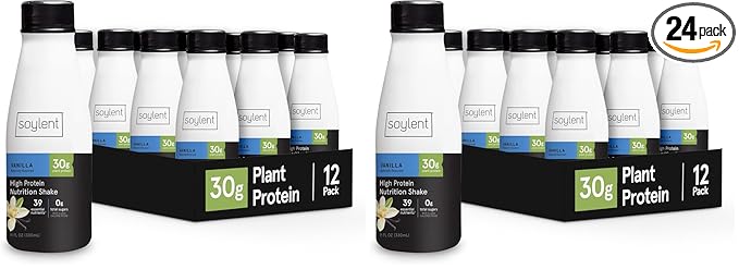 Soylent Vanilla High Protein Shake, 30g Complete Protein, Vegan, Dairy Free and 0g Sugar, Ready to Drink Protein Drinks, 11 Oz, 24 Pack