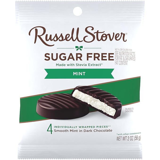 RUSSELL STOVER Sugar Free Dark Chocolate Mint Patties Candy, 2 oz. bag (Pack of 10)