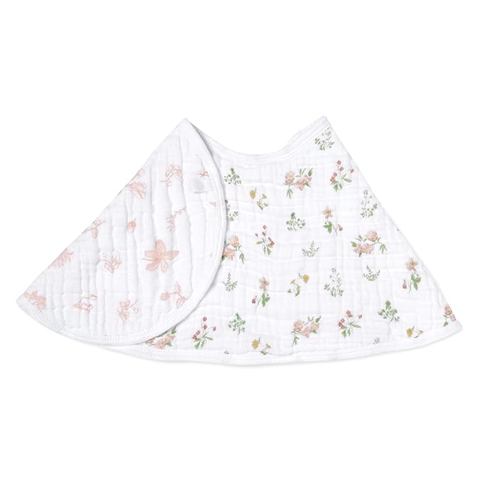 aden + anais Essentials Baby Burpy Baby Bib, 100% Cotton Muslin, Soft Absorbent 4 Layers, Multi-Use Burp Cloth and Bib, 22.5” X 11”, Single, Country Floral