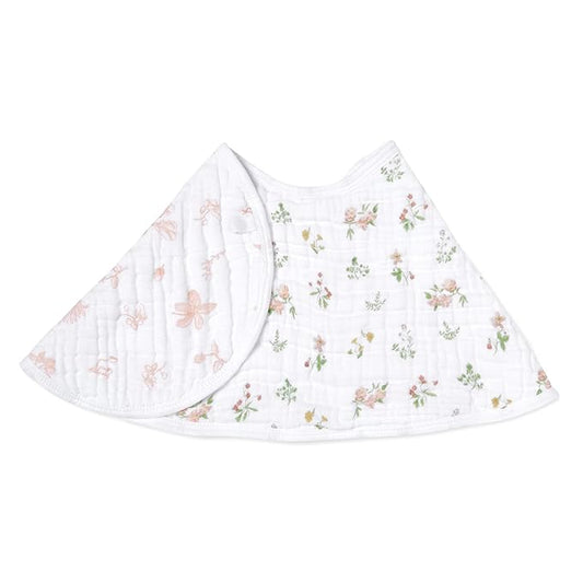 aden + anais Essentials Baby Burpy Baby Bib, 100% Cotton Muslin, Soft Absorbent 4 Layers, Multi-Use Burp Cloth and Bib, 22.5” X 11”, Single, Country Floral