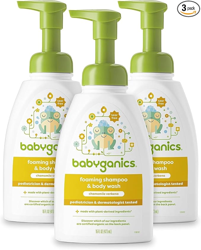 Babyganics Baby Shampoo + Body Wash Pump Bottle, Chamomile Verbena, 16oz, 3 Pack