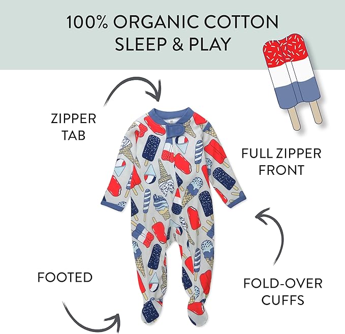 HonestBaby Baby Celebration Sleep & Play Footed One-Piece Pajama Sleeper 100% Organic Cotton