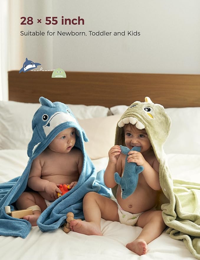 Momcozy Baby Bath Towels with Hooded -Visualize Health Label -Soft & Absorbent Coral Fleece Towel for Comfort & Warm - Bath Essential or Shower Gift for Newborn, Infant,Toddler (Large, 28 x 55 Inch)
