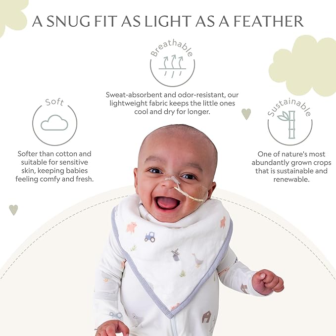 Bamboo Little Baby Bibs (Pack of 2) - Bibs with Adjustable Snaps- Absorbent Terry Backing