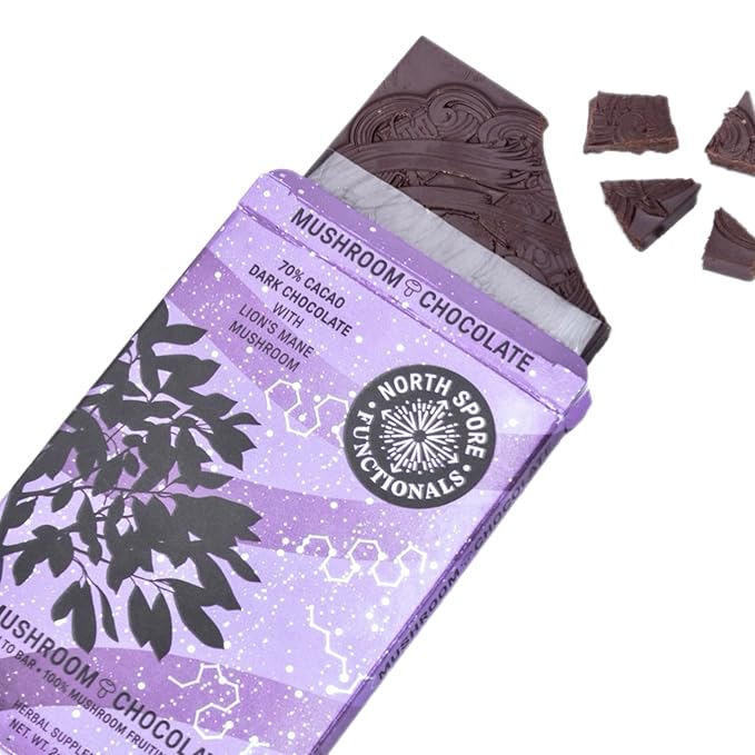 Organic Lion's Mane Mushroom 70% Dark Chocolate Bar | Functional Mushroom Supplement | 100% Fruiting Body Extracts | Made in USA