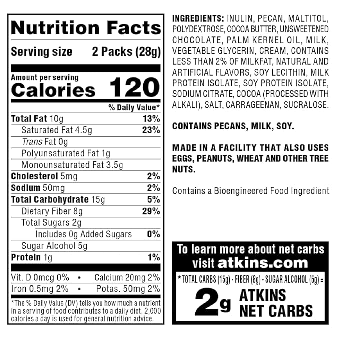 Atkins Pecan Caramel Clusters, Dessert Favorite, High in Fiber, Low Carb, 2g Sugar, 60 Count