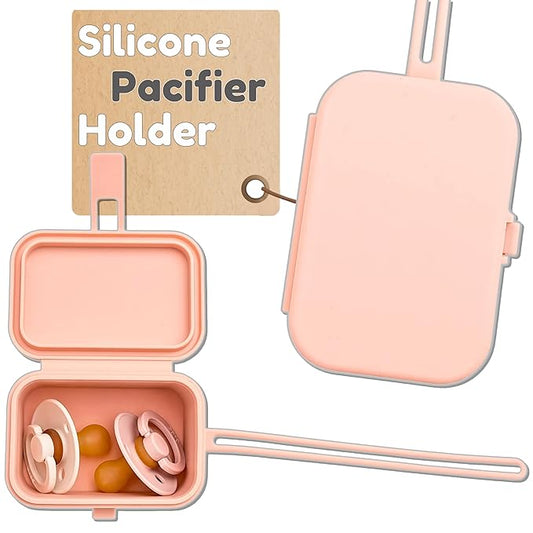 Silicone Pacifier Case - Hygienic Sealed Closure, One-Piece Easy-to-Clean Design,100% Food-Grade, BPA-Free Baby Pacifier Holder Case, Binky Holder, Attach to Any Diaper Bag or Stroller - Baby’s Aid