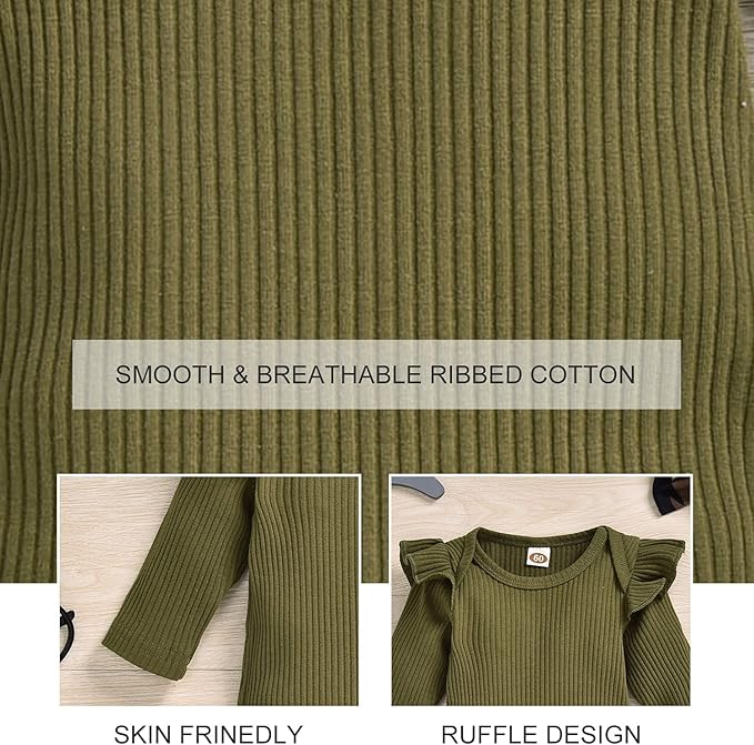 Aalizzwell Preemie Newborn Infant Baby Girls Clothes Ribbed Romper Bodysuit Pants Set Fall Winter Outfits