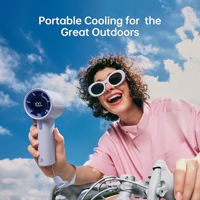 JISULIFE Handheld Turbo Fan, 5000mAh Rechargeable Portable Fans,Up to 28 Hours Cooling,5 Speed Strong Wind,Personal Mini Fan for Travel Outdoor Camping Beach Makeup（Blue）