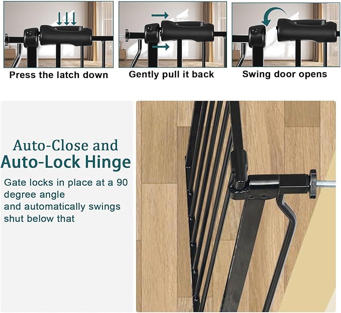 Extra Wide Baby Gate Tension Indoor Safety Gates Black Metal Large Pressure Mounted Pet Gate Walk Through Long Safety Dog Gate for The House Doorways Stairs (48.03"-52.76"/122-134CM, Black)