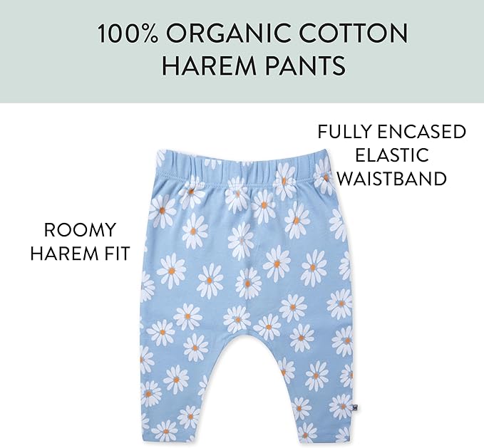 HonestBaby Unisex-Baby Multipack Harem Pants Roomy Fit Pull on Bottoms 100% Organic Cotton for Baby Boys, Girls