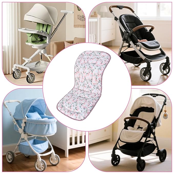Baby Stroller Cushion,Infant Car Seat Insert-Reversible Universal Breathable and Soft Newborn Stroller Mat,100% Cotton Cover Toddler Seat Pad Liner-34x78cm,1 Pack(Pink Tulip+Pink Triangle)