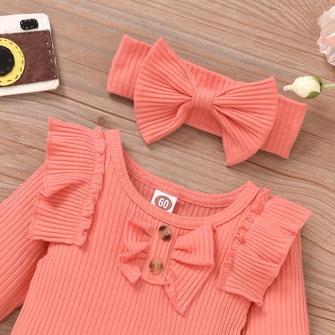 Aalizzwell Preemie Newborn Infant Baby Girls Clothes Ribbed Bodysuit Pants Set Fall Winter Outfits