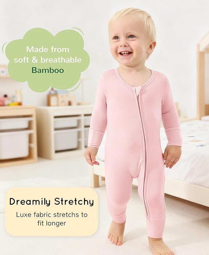 Footless Pajamas Baby Boy Girls, Viscose from Bamboo Baby Pajamas, Two Way Zipper Sleepers, Newborn Pjs