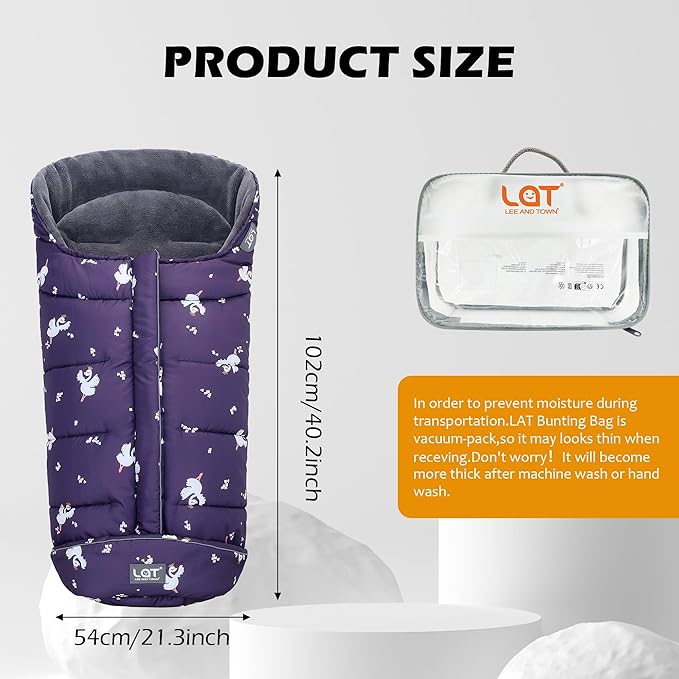 LAT Baby Warm Bunting Bag Universal,Stroller Sleeping Bag Cold Weather,Waterproof Toddler Footmuff(Basic,Purple Swan)