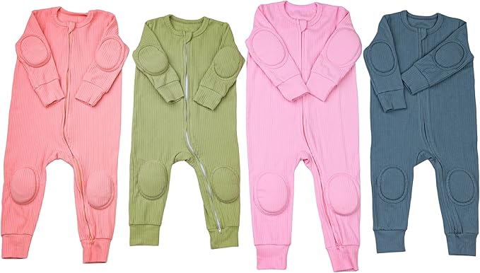 Premium Baby Romper Onesie - 100% Cotton, Double Zipper, Knee & Elbow Pads Extra Safety with Peace of Mind