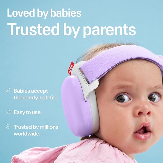 Alpine Muffy Baby Comfort - Protects Hearing for Babies and Toddlers - CE & ANSI Certified - Unique Headband for Safe fit & Comfort, Multi-adjustable for Ages 3-48 Months, 24dB Sound Reduction, Purple