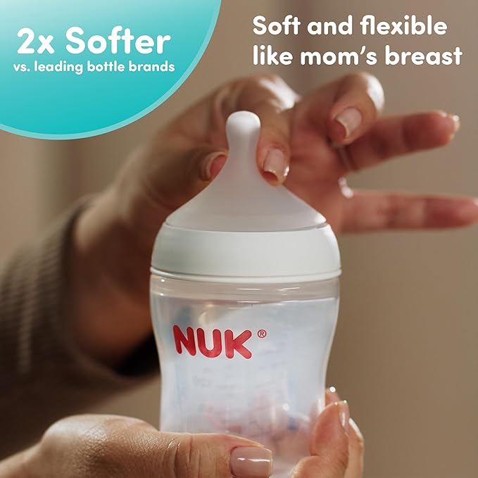 NUK Perfect Match 2-in-1 Natural and Anti-Colic 8oz Bottle with Adaptable Medium Flow Nipple, 2 Pack