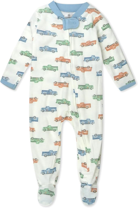 HonestBaby Sleep & Play Footed One-piece Pajama Sleeper 100% Organic Cotton, Baby Boys