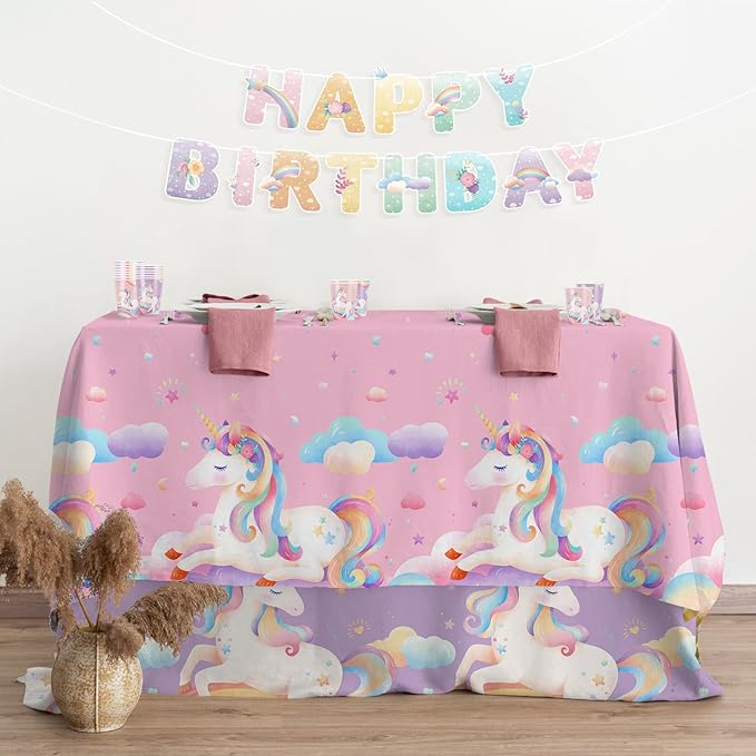 birthday Party Supplies Kit for 24 Guests - for Unicorn Birthday Decorations, Includes Dinner & Dessert Plates, Napkins, Cups, Banner and Tablecloth for Unicorn 1st Birthday Party Decorations