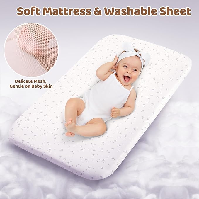 Ezebaby 3-in-1 Rocking Bassinet for Baby Adjustable Baby Bassinets Bedside Sleeper with Wheels Storage Basket and Mesh Sides for Newborn Infant