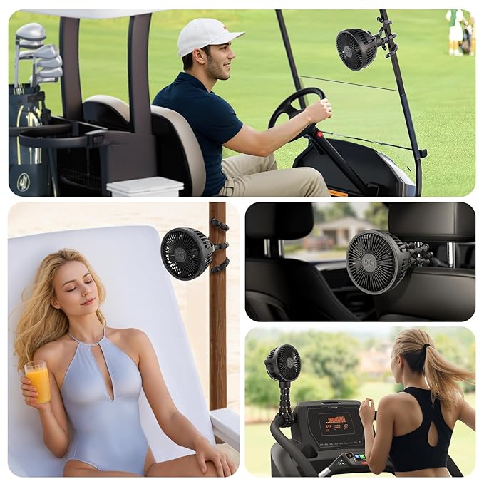 GUSGU Baby Stroller Fan with Clip, Rechargeable & Battery Operated Portable Fan with 16H Max Runtime, Hands Free 360° Adjustable Quiet Personal Fan for Travel, Car Seat, Crib, Trolley, Bedroom