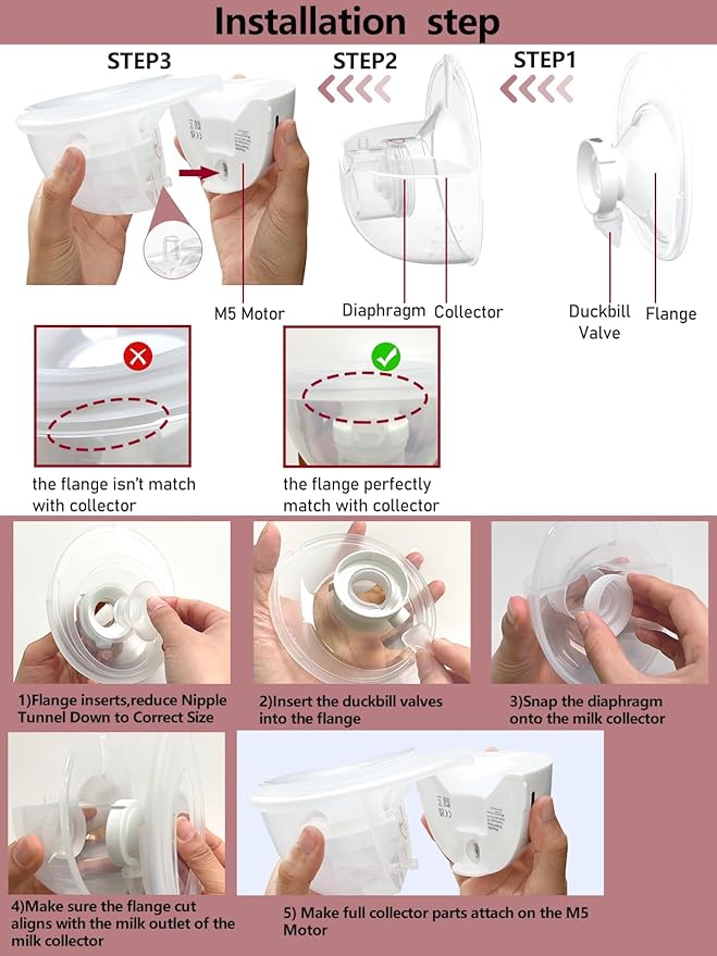 Two Full Breast Pump Parts only Compatible with Momcozy M5 Breast Pump, Not for Others,Including 8pcs Flange Inserts 15/17/19/21mm*2, 24mm Flange*2, Collector*2, Duckbill Valve*2,Diaphragm*2
