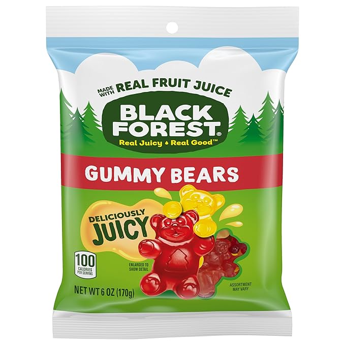 Black Forest Gummy Bears Candy, Real Fruit Juice, 6 Ounce Bags (Pack of 8)