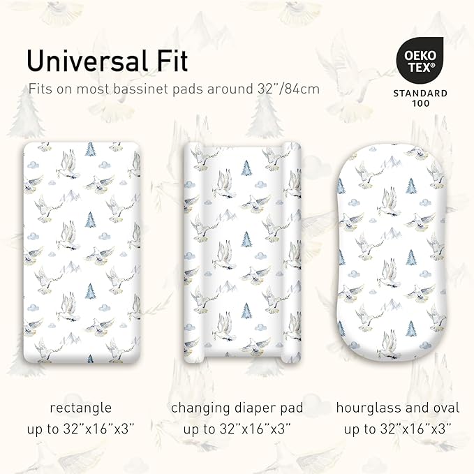 Gllquen Baby Bassinet Sheets 4 Pack, Breathable Cozy Fitted Mattress Sheet, Elastic Travel Crib Fashionable Pattern, Standard Cradle Safe Sheets for Babys Boy Girls 32"x16" (Pigeon)