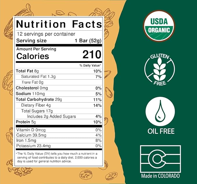 BAR-U-EAT Gluten-Free, Organic, Soft & Chewy Energy Bar. Whole Food Ingredients | Compostable Packaging | No Artificial Sugar | Healthy Snacks (Oatmeal Raisin 12 Pack)
