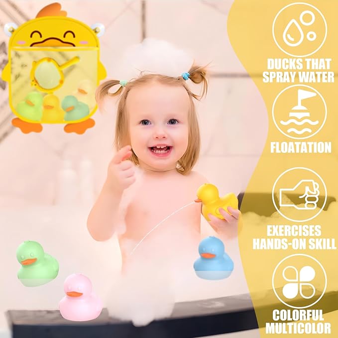 6-Piece Mold Free Rubber Duck Bath Toys for Toddlers 1-3 | Sensory Floating Ducks with Storage Bag for Kids, Boys & Girls