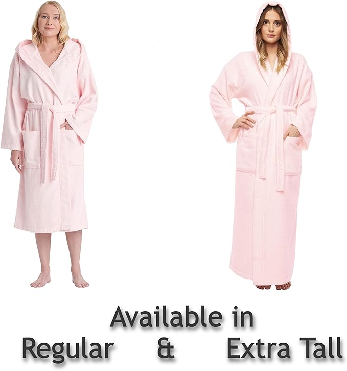 Arus Women's Hooded Classic Bathrobe Turkish Cotton Robe with Full Length Options