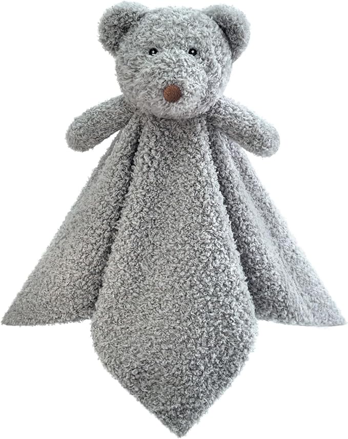 Baby Gray Teddy Bear Soft Stuffed Animal Security Blanket, Plush Bear Character Lovey Blanket, Baby Shower/Nursery Gift, Newborn Infant Toddler Snuggle Blankie for Boys Girls, 14 Inches