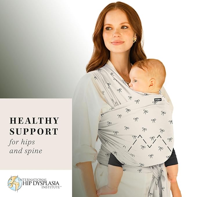 Moby Baby Wrap Carrier Classic for Newborns to Toddlers (8-33lbs), Infant Sling Carrier, Lightweight & Hands Free Design, Adjustable for All Body Types (Belles & Bows)