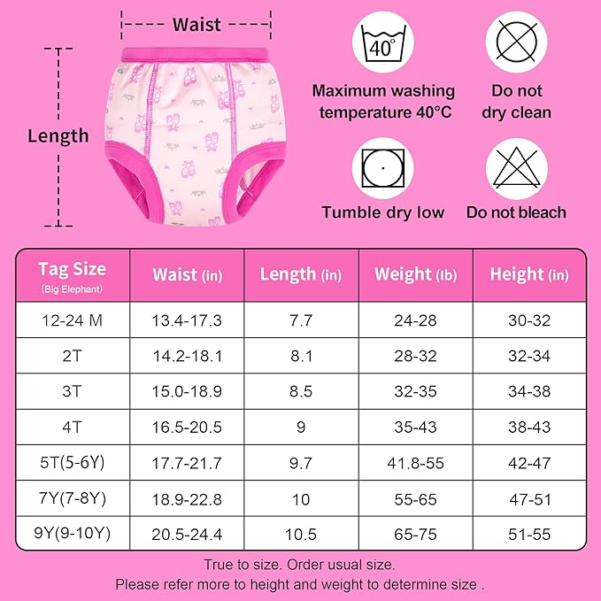 BIG ELEPHANT 6-Pack Potty Training Pants – 100% Cotton Absorbent Toddler Underwear for Boys and Girls (12M-10Y)