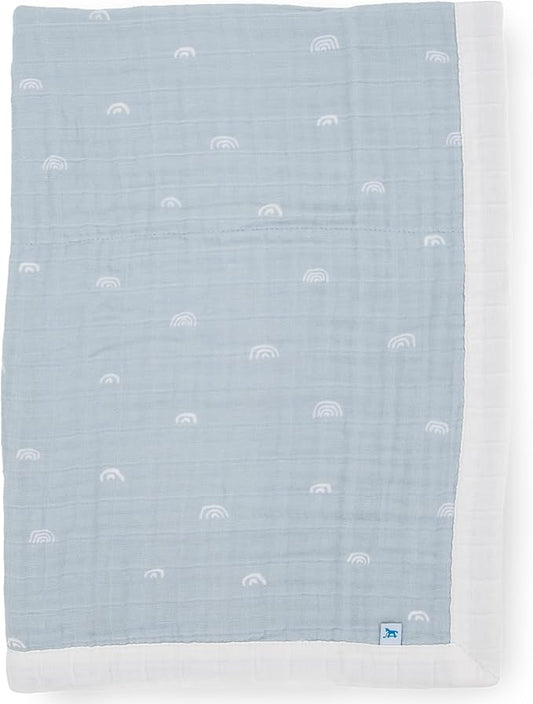 Little Unicorn Newborn Receiving Quilt | Ultra- Soft, Multi-Layered Muslin Fabric | Gift for Newborns & on-The-go (Blue Rainbow)