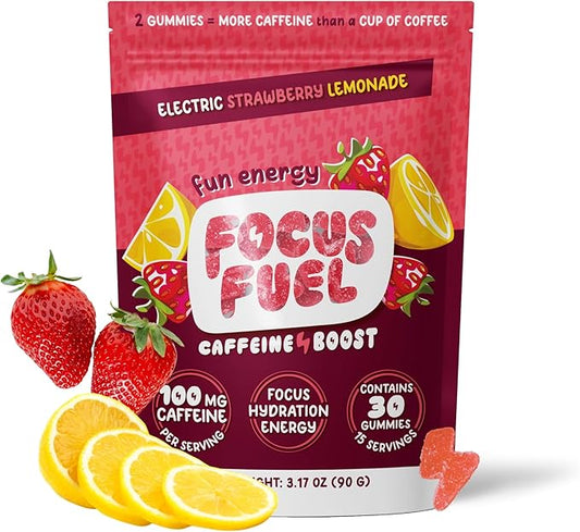 Energy Chews – Strawberry Lemonade Flavor (15 Servings) – 100mg Caffeine + Alpha GPC + L-Theanine + B12, Magnesium – Boost Focus & Energy – No Crash or Jitters