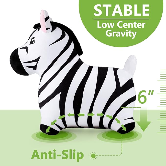 iPlay, iLearn Bouncy Pals Zebra Hopping Horse, Plush Inflatable Animal Hopper, Indoor n Outdoor Ride on Jumping Bounce Toys, Birthday Gift for 18 Months 2 3 4 5 Year Old Kids Toddlers Boys Girls