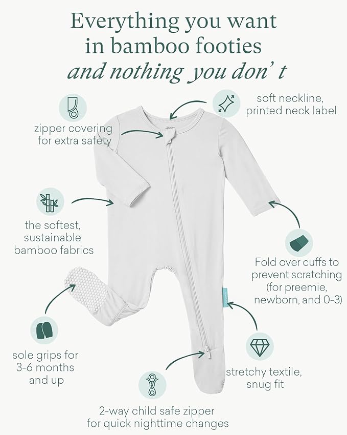 PurComfy Baby Zipper Footie Pajamas, Supersoft Bamboo Rayon Baby Footed Pjs Boy Girl 0-3-6-9-18-24 Month Coverall Sleepers