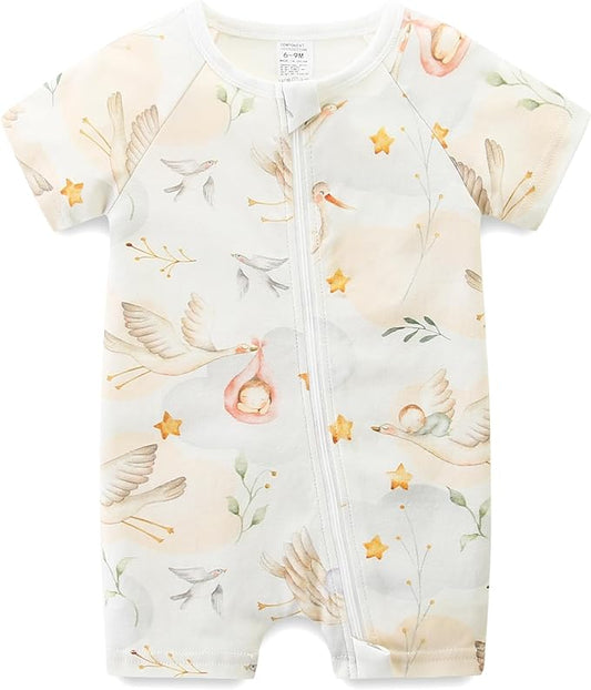 Baby Boy Girl Romper Short Sleeve 100% Cotton Bodysuit Outfits 2 Way Zipper Jumpsuit